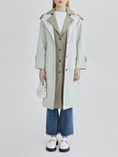 Women Beige Trench Lapel Long Sleeve Loose Fit Windbreaker Spring Autumn