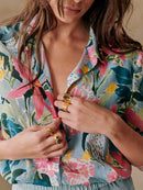 Women Floral Shirt Top Turn-Down Collar Single Breasted Lady Silk Cotton Blends Long Sleeve Blouse