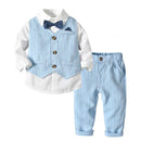 Kid Boy Formal Birthday Outfit Suit Toddler Gentleman Wedding Striped Vest Shirt  Pants Boys Ceremony Outerwear