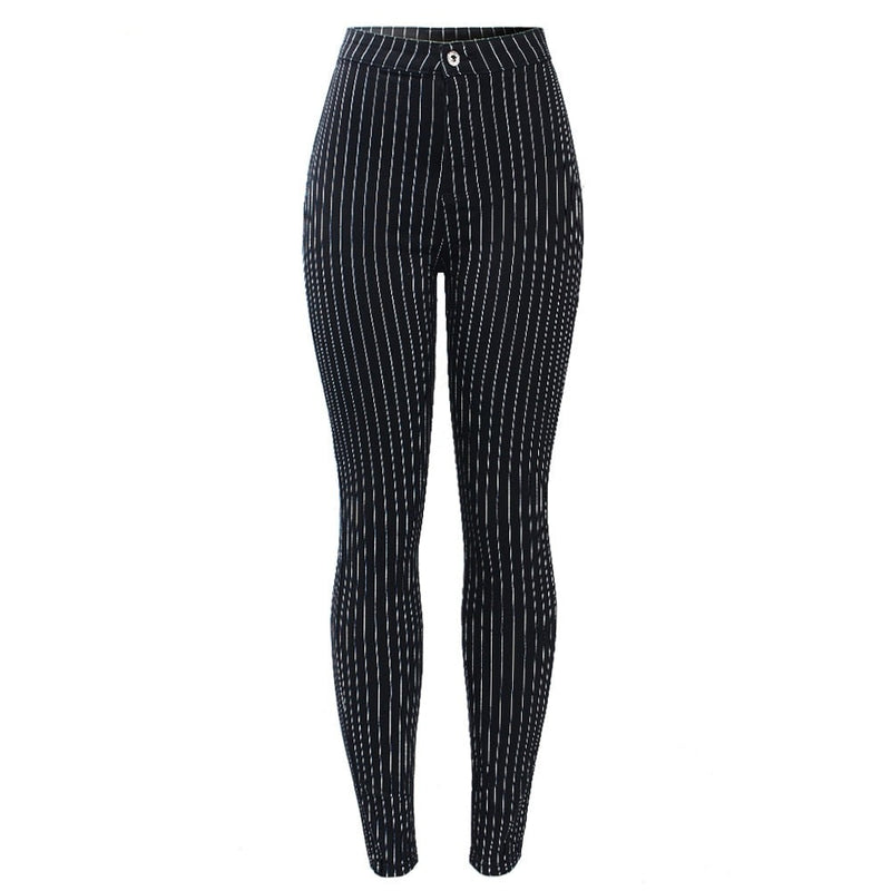 White Stripes High Waist Black Jeans Woman New Spring Summer Stretchy Skinny Pants Trousers For Women Jeans