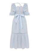 Elegant Dresses For Women Square Collar Short Sleeve Backless High Waist Spliced Bowknot Dress Female Clothes Summer