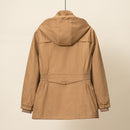 Trench Coat Women Stand Collar Hooded Windbreaker Loose Elastic Waist Zipper Jacket Curve Clothes