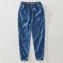 Linen Pants Summer Men Elastic Waist Casual Loose Denim Trousers Solid Simple Versatile Straight Jeans