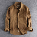 Twill Cotton Cargo Shirt For Men America Style Simple Casual Loose Overalls Blouse Pocket Long Sleeve Vintage Versatile Male Top