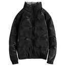 Embossed lettering trend hoodless stand collar down jacket men lightweight warm fitting short youth casual top