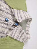 Women Green Striped Blouse New Lapel Long Sleeve Loose Fit Shirt Spring Autumn