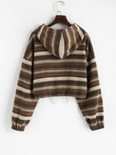 Toggle Drawstring Hem Hooded Crop Jacket Women Zip Up Drop Shoulder Coat Casual Outerwear