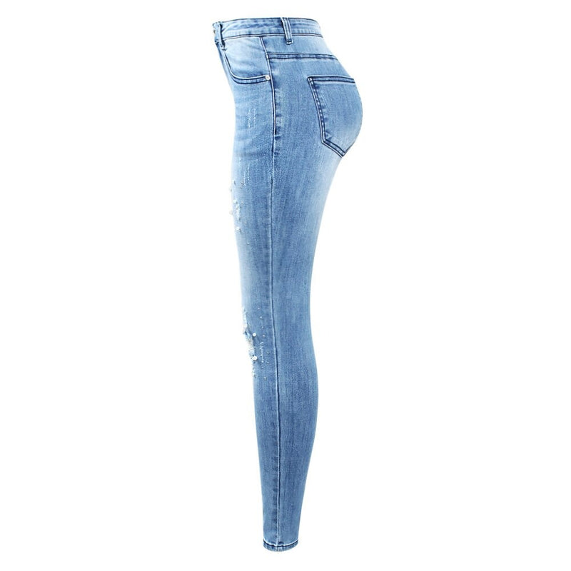 Ripped Jeans With Beads Woman Stretchy Denim Skinny Pants Trousers For Women Jeans