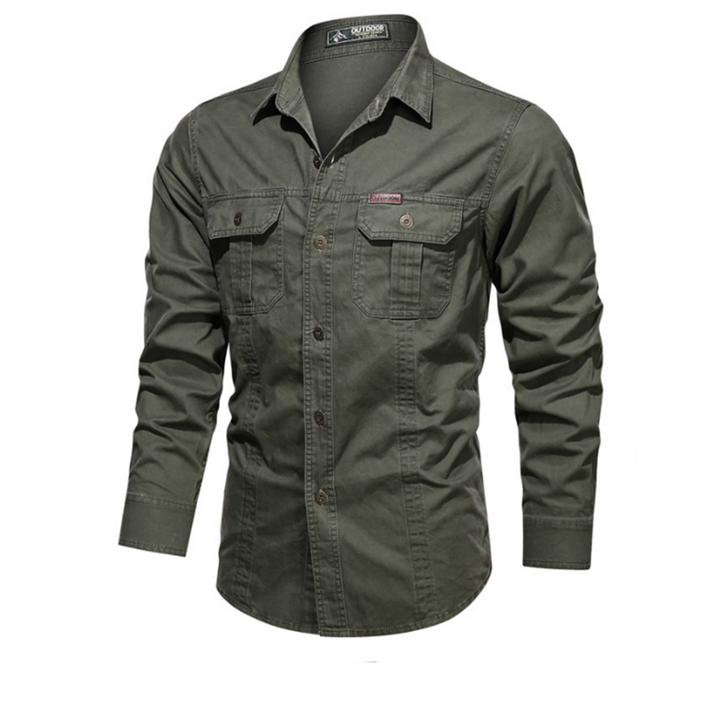 Casual Cotton Men Shirts Solid Stand Collar Pocket Button Up Shirts for Men Long Sleeve Shirts Men