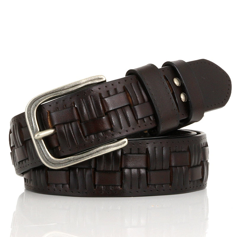 Genuine leather braided belt man male belts luxury design waist strap male jeans