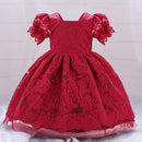 Summer Baptism Princess Party Short Sleeve Costume Vintage Toddler Dress For Baby Girl Clothes Flower