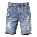 Cotton Hole Short Jeans Men Casual Streetwear Mid Waist Solid Color Denim Shorts for Men Summer Blue Mens Jeans Pants
