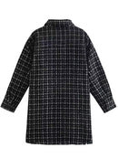 Winter Women Stripe Plaid Tweed Coat Women Single Breasted Long Sleeve Straight Vintage Jacket