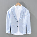 Casual Blazer Men Solid All-Match Suits Jackets Pure Linen Breathable Turn-down Collar Outerwear Coat