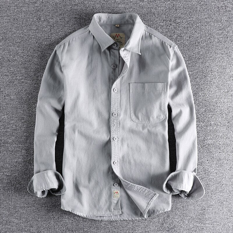 Twill Cotton Cargo Shirt For Men America Style Simple Casual Loose Overalls Blouse Pocket Long Sleeve Vintage Versatile Male Top