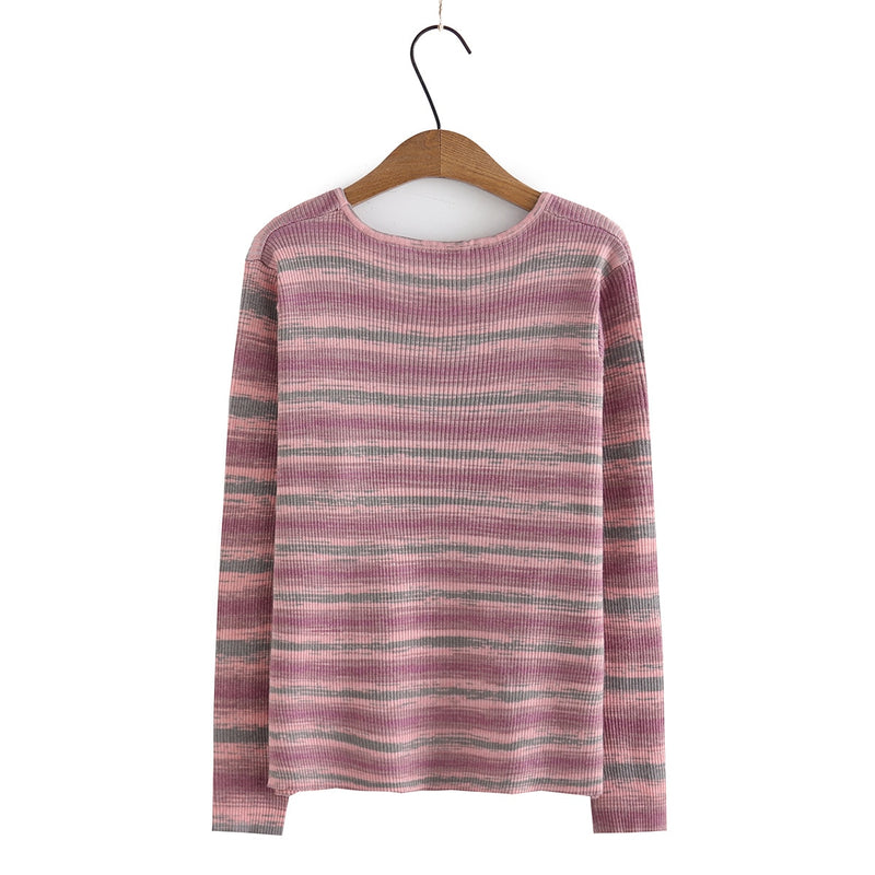 Sweater Women Clothing Autumn Rainbow Stripes Jumpers Winter Square Neck Basic Style Slim Knitted Pullover