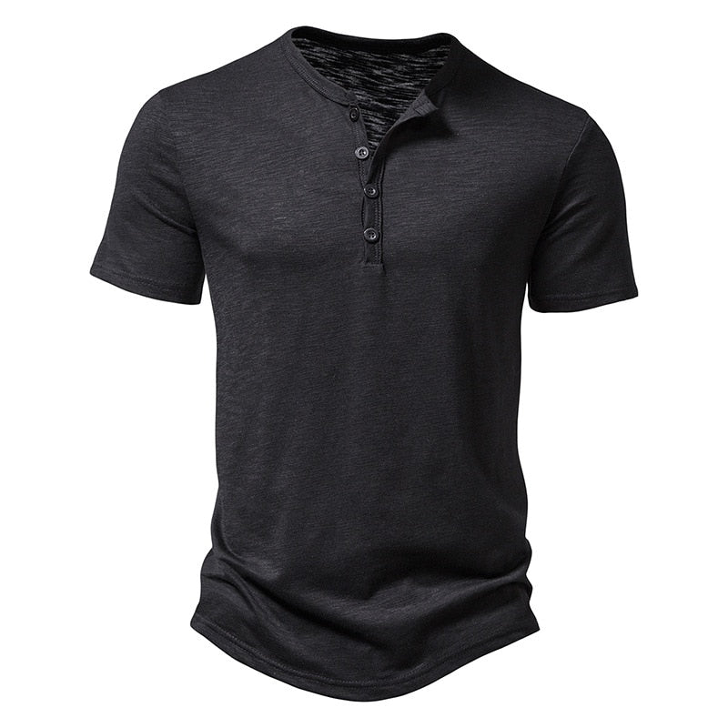 Henley Collar Summer Men Casual Solid Short Sleeve T Shirt for Men Polo men High T Shirts