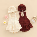 Baby Spring Autumn Clothes Set Knitted Sleeveless Romper Triangle Crotch Button Jumpsuit+Hats Toddler Baby Girls