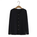 Autumn Women T-Shirt High Stretch Slim Fit Basics Tops Casual V-Neck Button Decoration Long Sleeve Tees