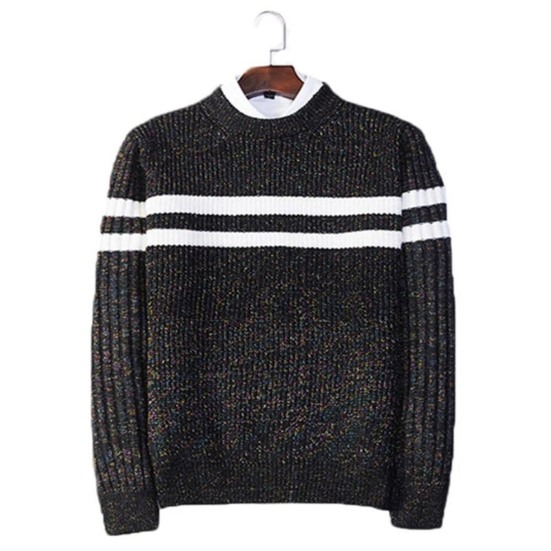 Men Vintage Knit Sweater Spring and Autumn Fashion Striped Patchwork Top Casual  Pullover Sweaters Men Clothing