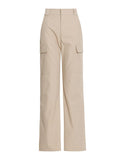 Casual Solid Straight Pants For Women High Waist Patchwork Pockets Minimalist Autumn Trousers Female Clothing