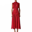 Women Dress Temperament Party Dresses Sleeveless Stand Collar Maxi Dress Fairy Long Vintage Dresses Spring Summer