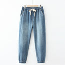 Blue Jeans Women Stretch Denim Cotton Brief Ankle-Length Ankle Banded Pants Summer