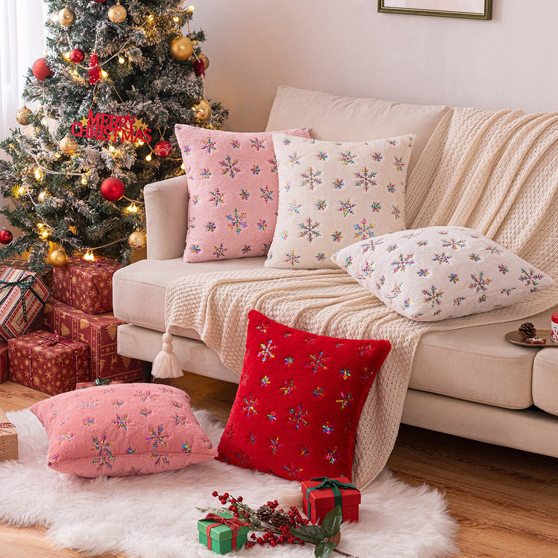 Decor Cushion Cover 45x45cm Christmas Snowflakes Fluffy Pillow Cover Home Decorative For Living Room Bed Room