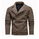 Men Leather Jacket Big Lapels Slanted-fly Zipped Chunky Jacket Male New Winter Stand Coats for Men