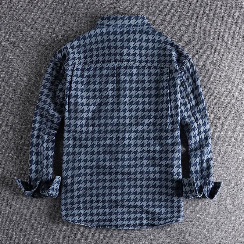 Spring and autumn new knitted jacquard Denim Long Sleeved Shirt Men trend loose youth shirt thin coat