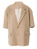 Women Khaki Shoulder Padded Casual Blazer Lapel Half Sleeve Jacket Tide Spring Autumn