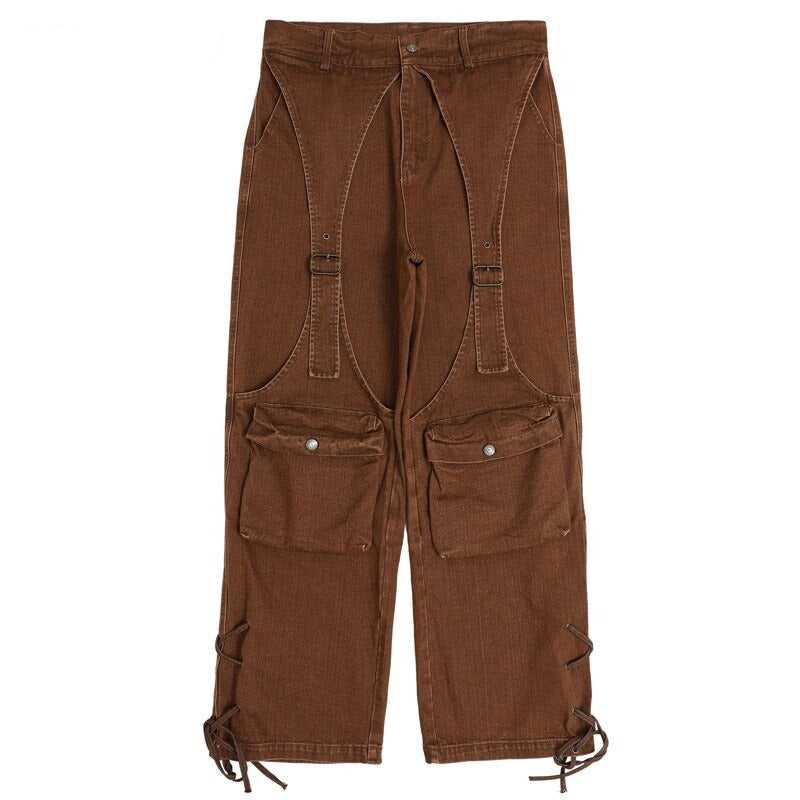 Men Streetwear Cargo Denim Pants Retro Vintage Side Pocket Cargo Pants Hip Hip Casual Joggers Trousers High Street