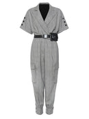 Loose Fit Women Pockets Plaid Belted Jumpsuit New High Waist Pocket Pants Tide Spring Autumn