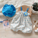 Summer Cute Sweet Baby Girl Romper Hat  Outfits Newborn Baby Thin Cotton Suspenders Clothes