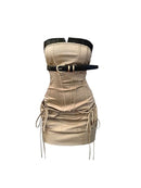 Women's Mini Dress Lace Up Party Club Strapless Dresses Sexy Elegant Vintage Bodycon Dress for Women Ladies Summer