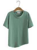 T Shirt Women Clothing Femme Tops Summer Casual O-Neck Short Sleeve Asymmetrical Length Solid Tees