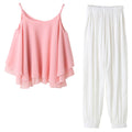 Summer Kids Girls Outfits Jogger Set Children Chiffon Suspenders Tops and White Loose Pants Korean Teenage Two Piece Clothes Set