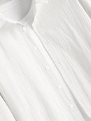 Mens Long Sleeve Shirt Neutral Cotton Linen Textured Fabric Button Lapel Autumn Casual Loose Blouses