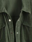 Corduroy Flap Pockets Cargo Shacket Women Drop Shoulder Utility Shirt Jacket Turn Down Collar Long Sleeve Tops Women Coat