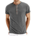 Men T-shirt Henry Neck Design Slim Fit Solid T-shirts Male Tops Tees Short Sleeve T Shirt For Men