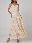 Camisole Lace Long Formal Dresses For Women V Neck Sleeve High Waist Sexy A Line Long Dress Female Summer