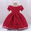 Summer Baptism Princess Party Short Sleeve Costume Vintage Toddler Dress For Baby Girl Clothes Flower