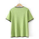 T-Shirt For Women Clothes Casual Ice Silk Knitted Tops Peach Collar Contrast Tee Summer