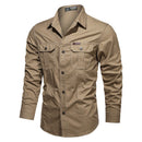 Casual Cotton Men Shirts Solid Stand Collar Pocket Button Up Shirts for Men Long Sleeve Shirts Men