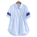 Women Blouse Summer Short Sleeve Contrast Lyocell Tops Loose Oversized Curve Clothes