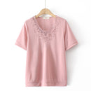 T-Shirt For Women Clothing Ice Knit Embroidery Tops Loose And Casual Curve Tees Summer