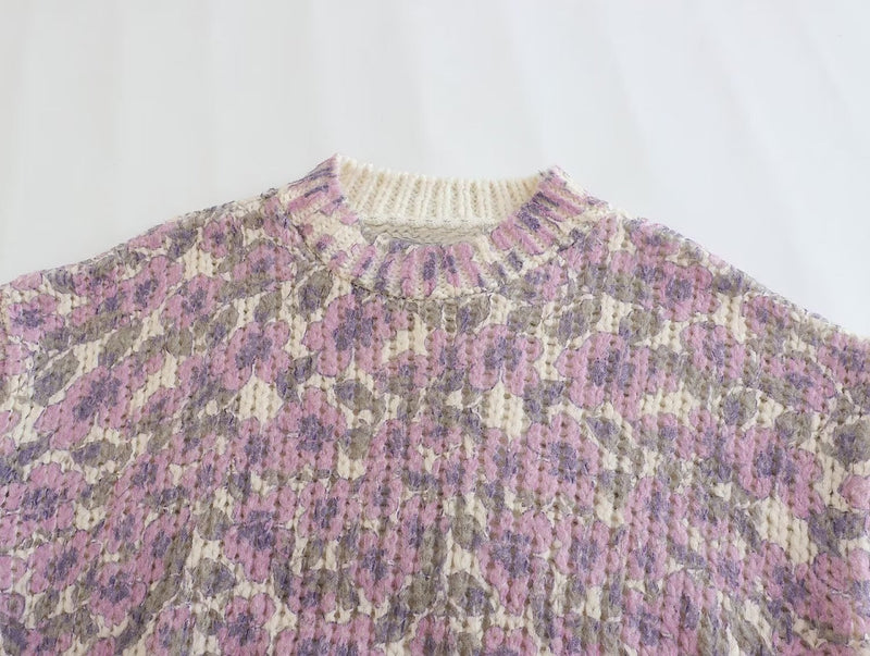 Flower Sweaters Women Winter Jacquard Pullovers Tops