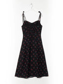 France Sexy Spaghetti Forking Party Dress Indie Folk vintage Cherry Suspender Dress Women