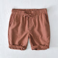 Summer Men Shorts Elastic Waist Drawstring Solid Simple Beach Cotton Linen Male Outfit