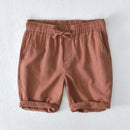 Summer Men Shorts Elastic Waist Drawstring Solid Simple Beach Cotton Linen Male Outfit